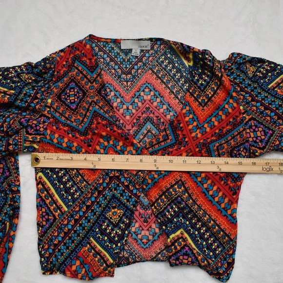 Luukse Multicolor Boho Crop Top Sz S Button Front Southwestern Tribal Dance - Picture 13 of 16